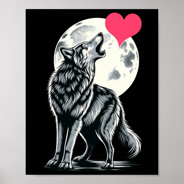 Póster Wolf Holding Heart El día de San Valentín Cute Wol (Frente)