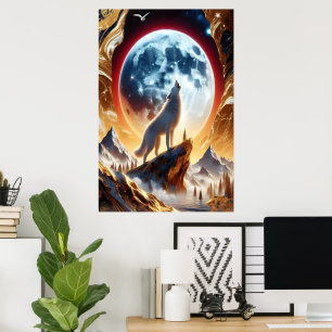 Póster Wolf Howling en la Luna de Crimson