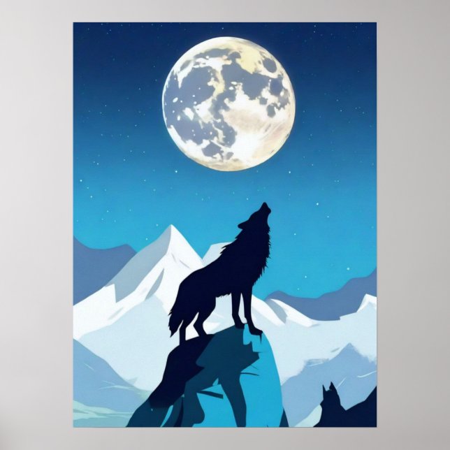 Póster Wolf Howling en la luna llena (Frente)