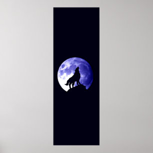 Póster Wolf Howling en la Luna Poster Panorámico - Wolf P