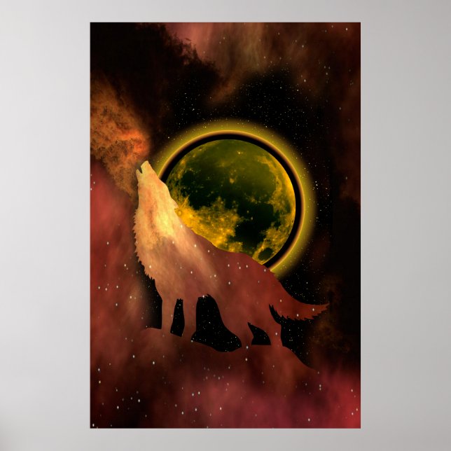 PÓSTER WOLF HOWLLING EN LA GALAXIA DE LA LUNA ESPACIAL (Frente)