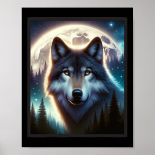 Póster Wolf Icy Moon Galaxy Hundiendo A Los Lobos Gris De