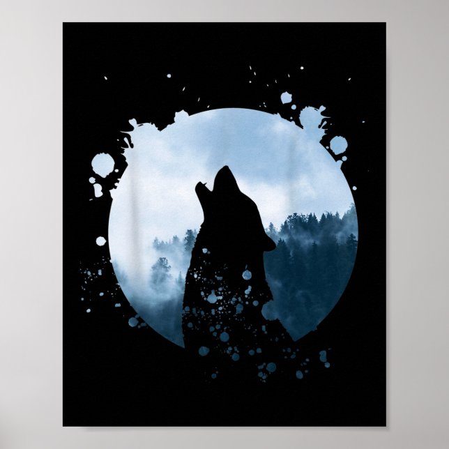 Póster Wolf Men Silhouette Animal Motif Environmental (Frente)