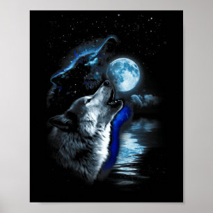 Póster Wolf Moon Lake Wolf Howling Full Moon Wolf Graphic