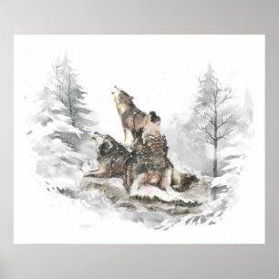 Póster Wolf Pack Howling Winter Song Chorus Animal Art