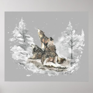 Póster Wolf Pack Howling Winter Song Chorus Animal Art