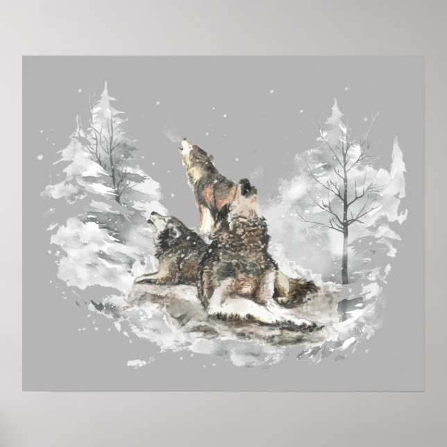 Póster Wolf Pack Howling Winter Song Chorus Animal Art (Frente)
