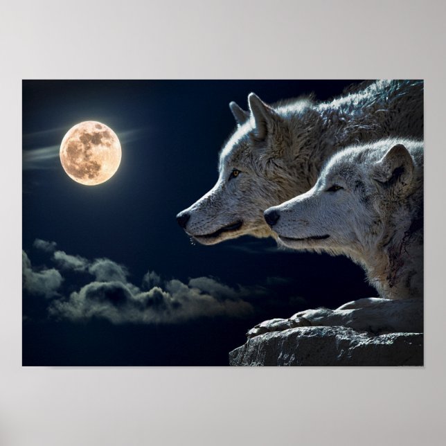 Póster Wolf Pair Moon Night Gothasy Fantasy Poster (Frente)