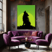 Wolf Poster - Howling Silhouette on Green