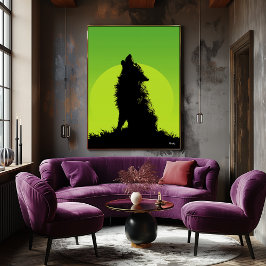 Póster Wolf Poster - Howling Silhouette on Green