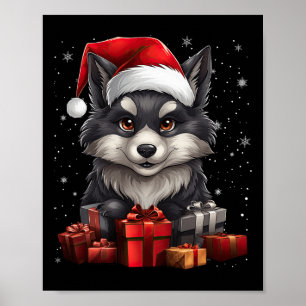 Póster Wolf Santa Claus Navidades Gorras Nieve Navidad Pa
