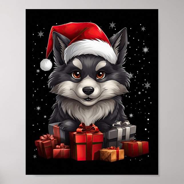 Póster Wolf Santa Claus Navidades Gorras Nieve Navidad Pa (Frente)