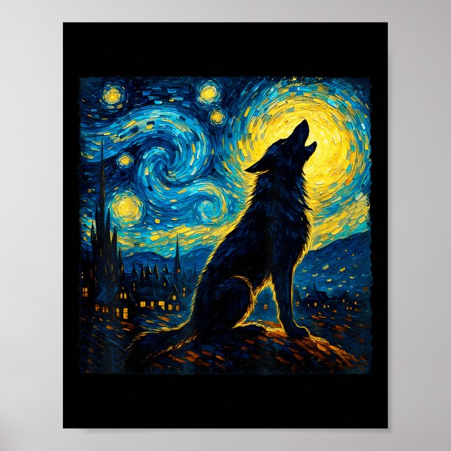 Póster Wolf Starry Night Howon Moon Funny Para Los Hombre (Frente)