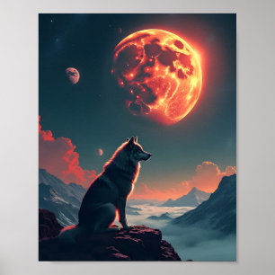 Póster Wolf Under Blood Moon