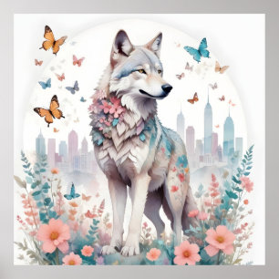 Póster Wolf Vintage Animal Nature Environment City Art