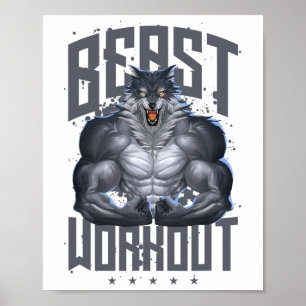 Póster Wolf Workout Beast Gym Fitness Bodybuilding Muslo