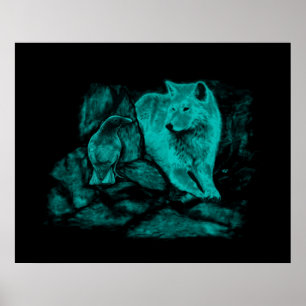 Póster Wolf y Raven en la noche