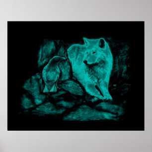Póster Wolf y Raven en la noche