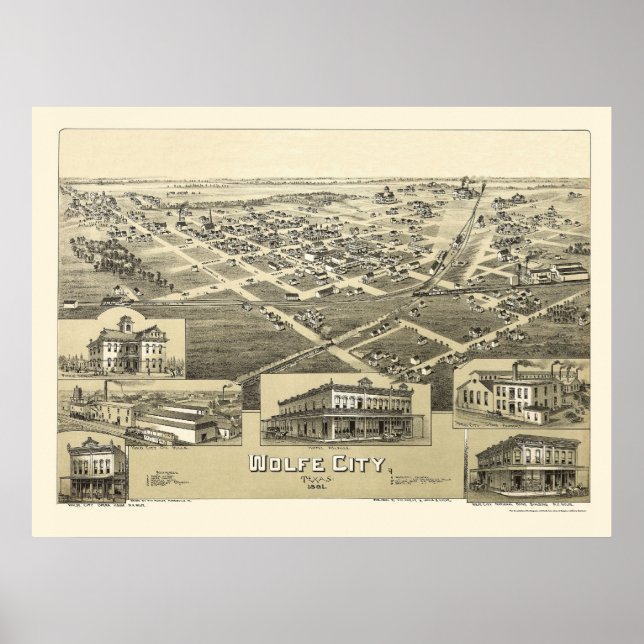 Póster Wolfe City, TX Panoramic Map - 1891 (Frente)