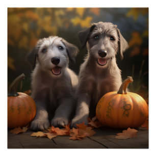 Póster Wolfhound Puppy Calabaza deslumbrante de otoño