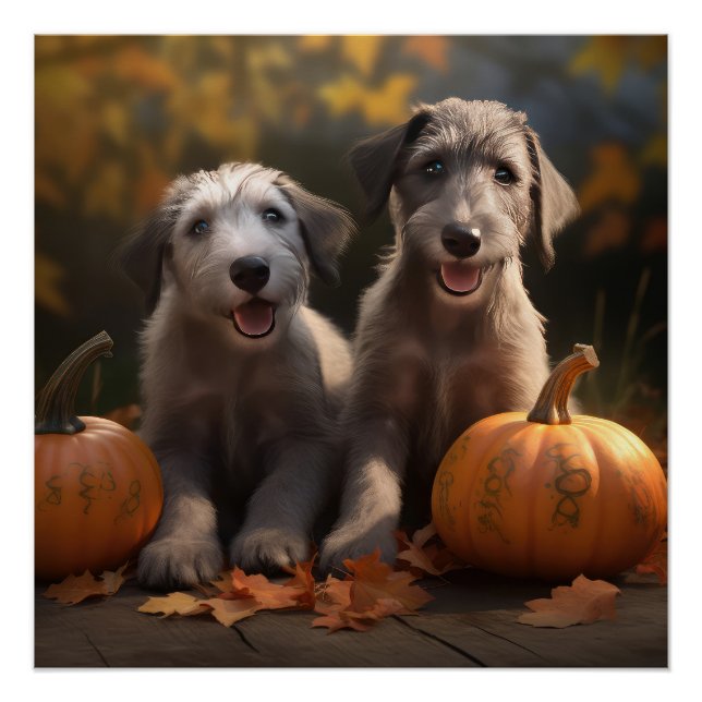 Póster Wolfhound Puppy Calabaza deslumbrante de otoño (Anverso)
