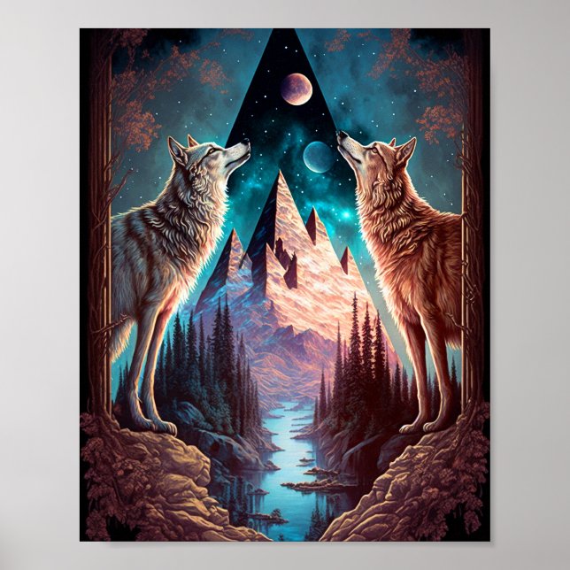 Póster Wolves Mountain Visionasy Fantasy Art (Frente)