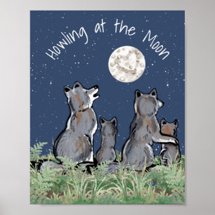 Póster Wolves Wolf Howling en la luna, Personalizado de l