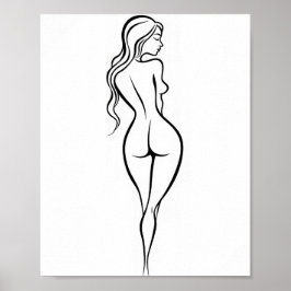Póster Woman Back View Minimalist Line Art Sketch