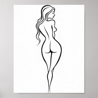 Póster Woman Back View Minimalist Line Art Sketch