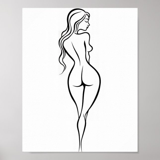 Póster Woman Back View Minimalist Line Art Sketch (Frente)