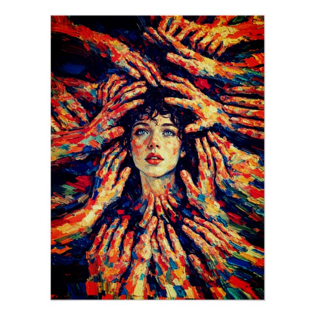 Póster Woman Hands Covering Face Intense Emotional  (Anverso)