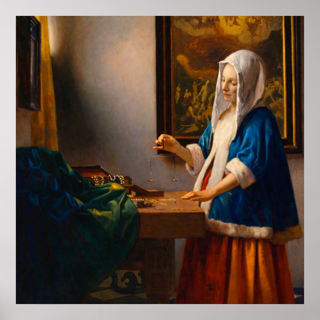 Póster Woman Holding a Balance by Johannes Vermeer (Frente)