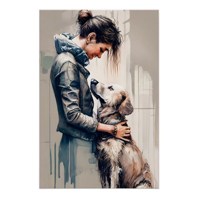 Póster Woman hugging her dog (Anverso)