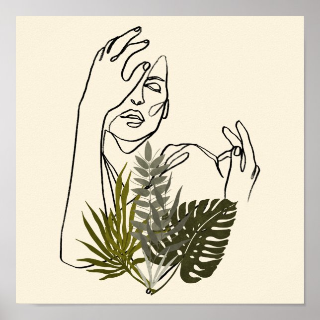 Póster Woman Plant Line Art (Frente)