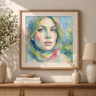 Póster Woman Portrait In Soft Watercolor Style