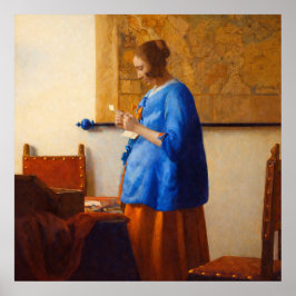Póster Woman reading a letter by Johannes Vermeer