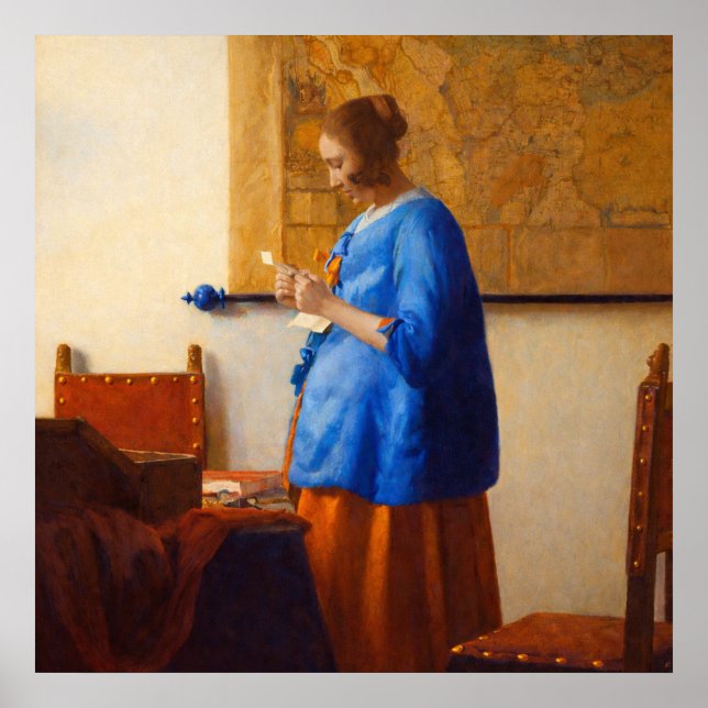 Póster Woman reading a letter by Johannes Vermeer (Frente)
