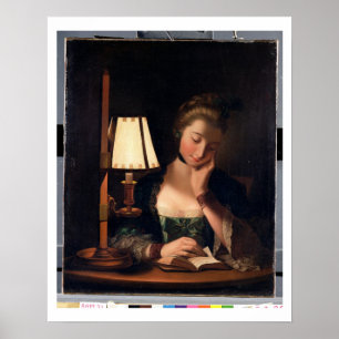 Póster Woman Reading by a Paper-bell Shade, 1766 (oil on