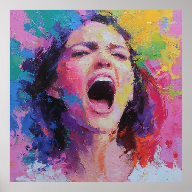 Póster Woman Shouting Abstract Colors Expressive Acrylic  (Frente)