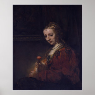 Póster Woman with a Pink Carnation by Rembrandt van Rijn