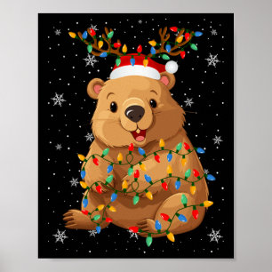 Póster Wombat Animal Santa Hat Ugly Christmas Tree Light
