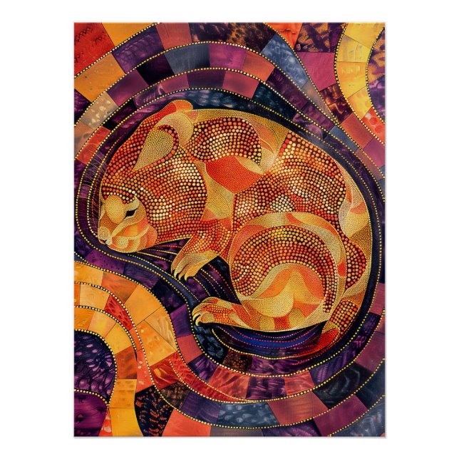Póster Wombat en el estilo de arte de puntos aborigen (Anverso)