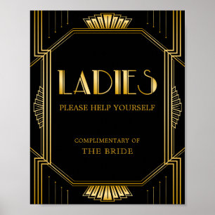 Póster Women Bathroom Basket Sign   Gatsby Art Deco