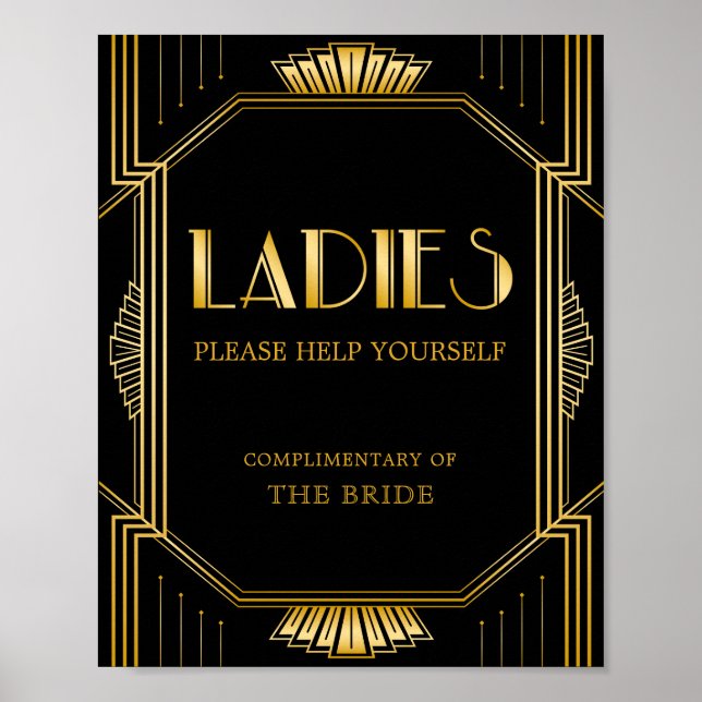 Póster Women Bathroom Basket Sign | Gatsby Art Deco (Frente)