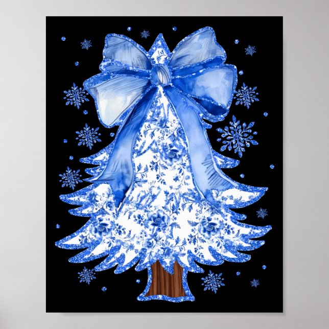 Póster Women Christmas Tree Chinoiserie Blue Floral Coque (Frente)