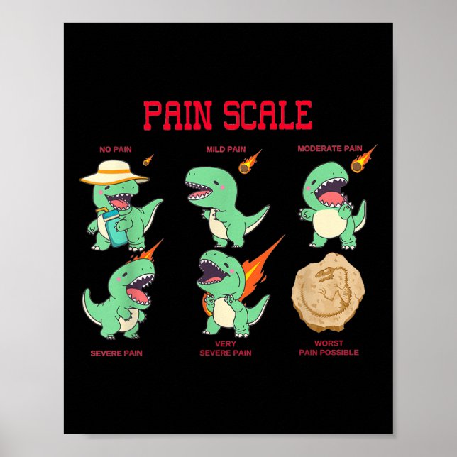 Póster Women Nurse Pain Scale Pain Essment Funny Dinosaur (Frente)