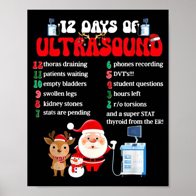 Póster Women Retro 12 Days Of Ultrasound Tech Christmas S (Frente)