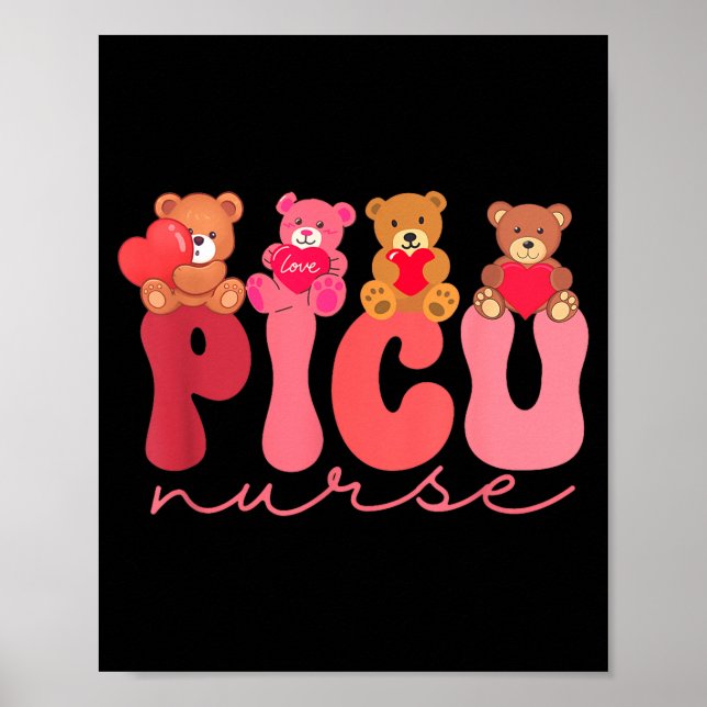 Póster Women Valentine Cu Nurse Pediatrics Cute Bears Ped (Frente)