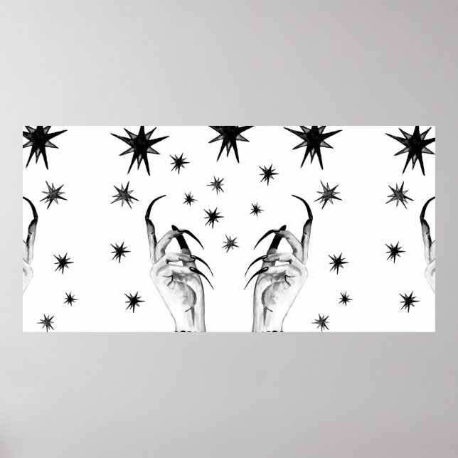 Póster Women witch background with stars, witch hands wit (Frente)