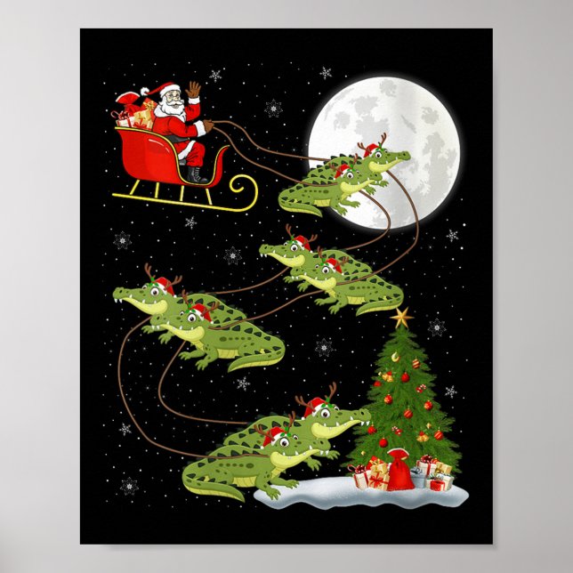 Póster Womens Alligator Santa Sleigh Flying Funny Magical (Frente)